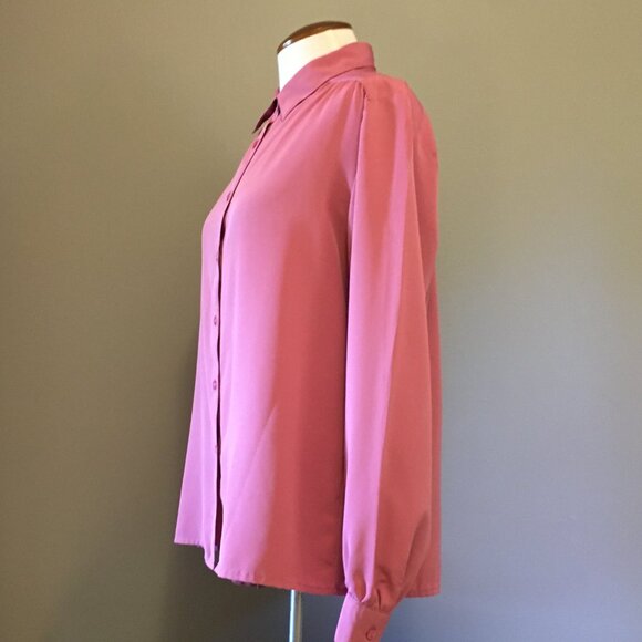 Outline Korean Blush Pink Slinky Pleated Button Down Shirt - Picture 2 of 16